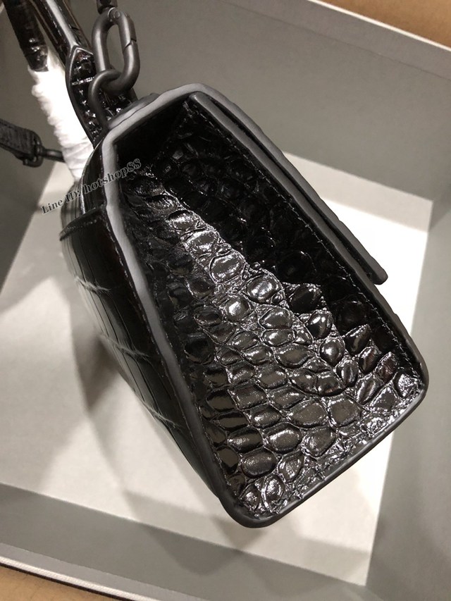 Balenciaga專櫃爆款小號手提女包 巴黎世家鱷魚黑色黑扣Hourglass沙漏包 fyj1629